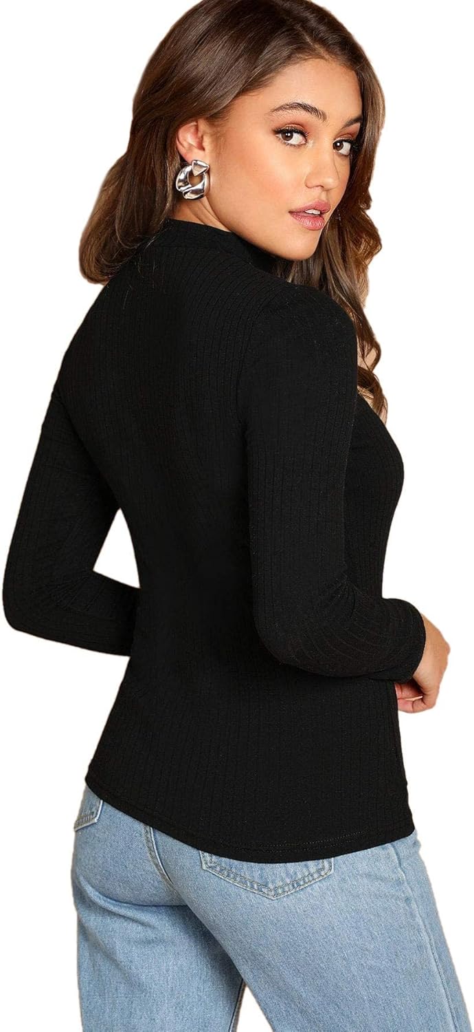 Floerns Women's Choker Neck Cutout Keyhole Sexy Long Sleeve Tee Shirts Tops - Image 2