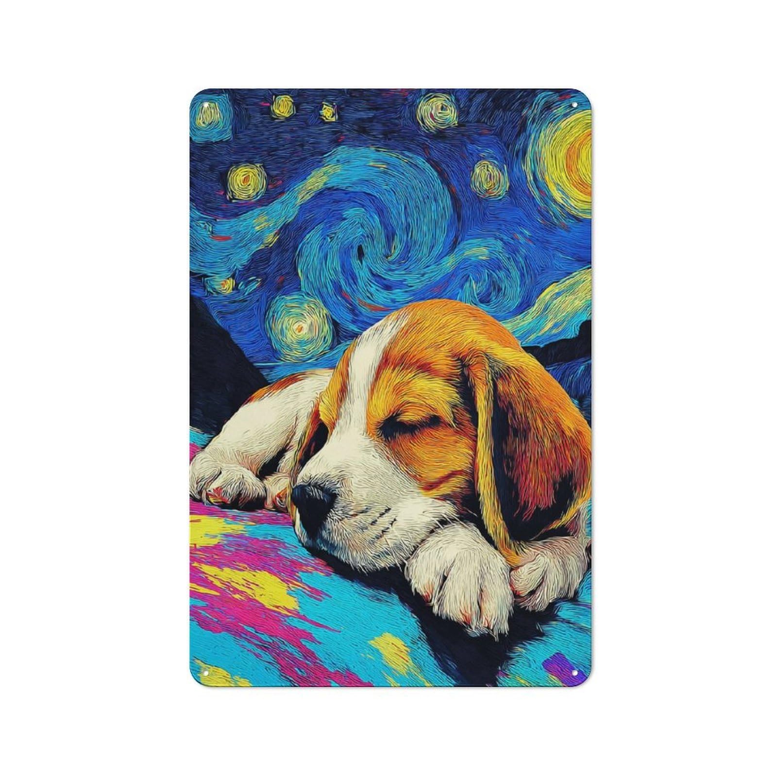 Junmoney Starry Night Pup Dreamscape -1 Vintage Metal Plaque 30X20cm For Café Or Restaurant, A Decorative Gift For A Newly Furnished Café And Restaurant