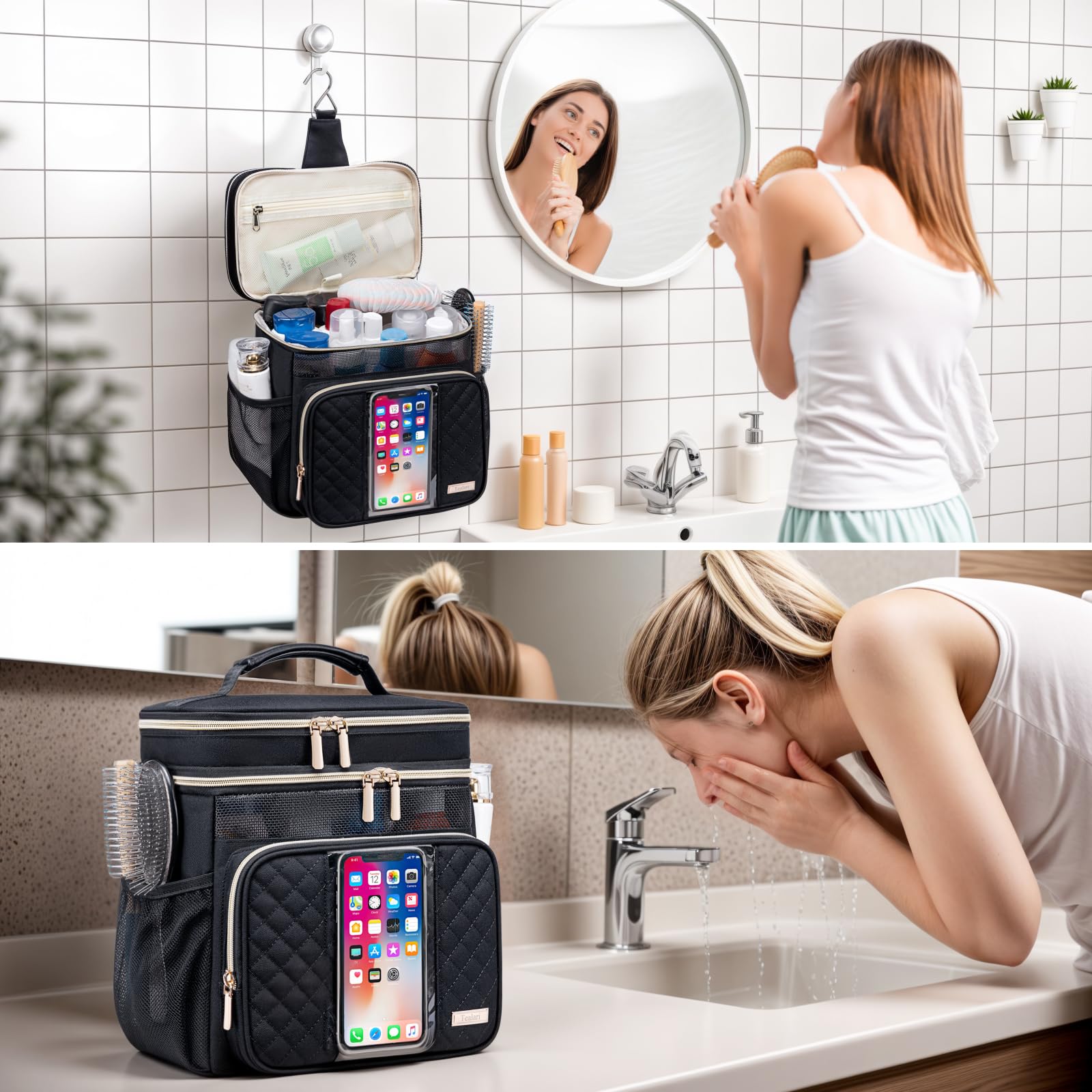 Tealari - Neceser de aseo para mujer, organizador de ducha portátil para recámara universitario, bolsa de aseo colgante para viajes, gimnasio, campamento, universidad, viajes, crucero, bolsa de ducha