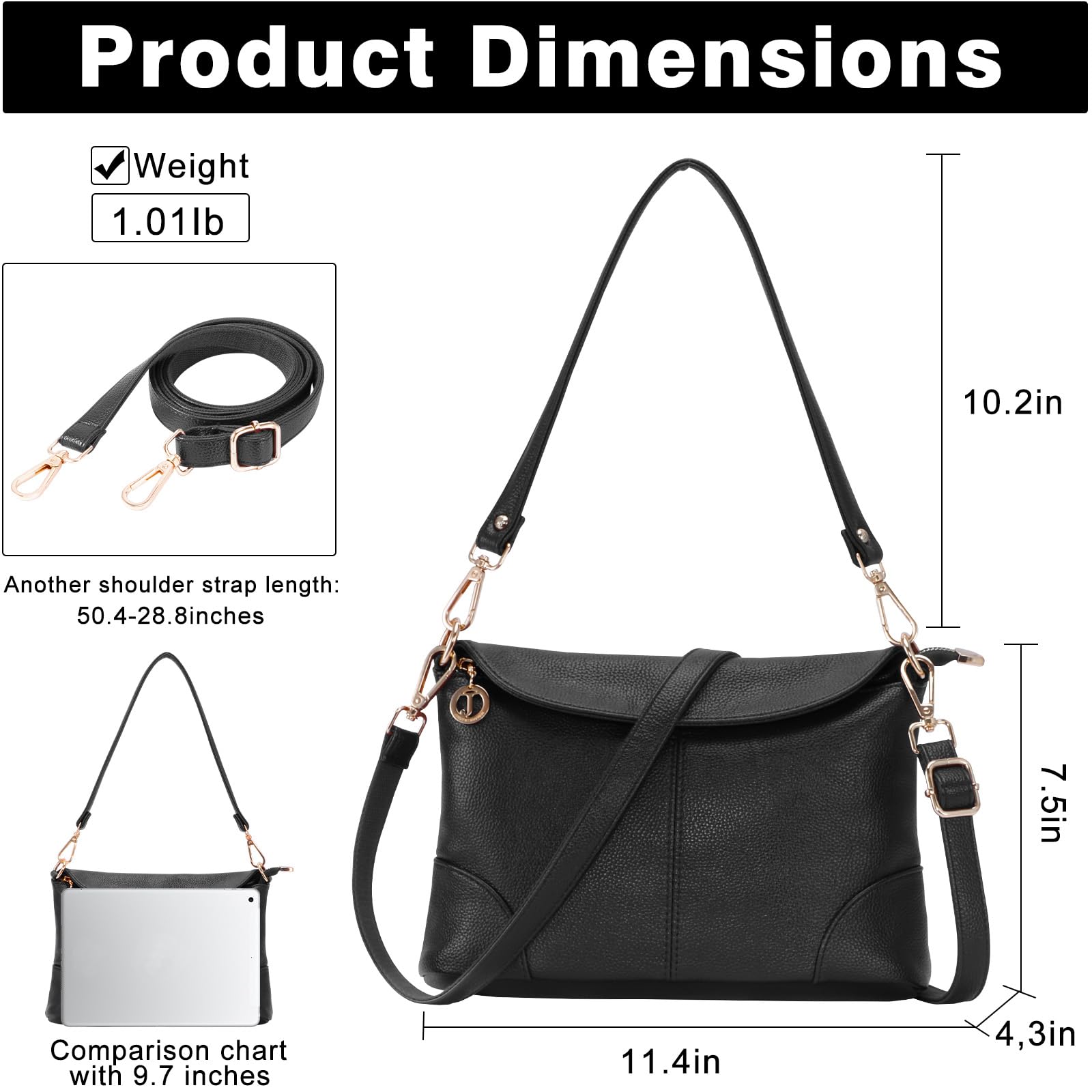 HUA ANGEL Crossbody Bags for Women, Leather Shoulder Purse Bag with 2 Removable Straps, Multi Pocket Trendy Hobo Bag Satchel