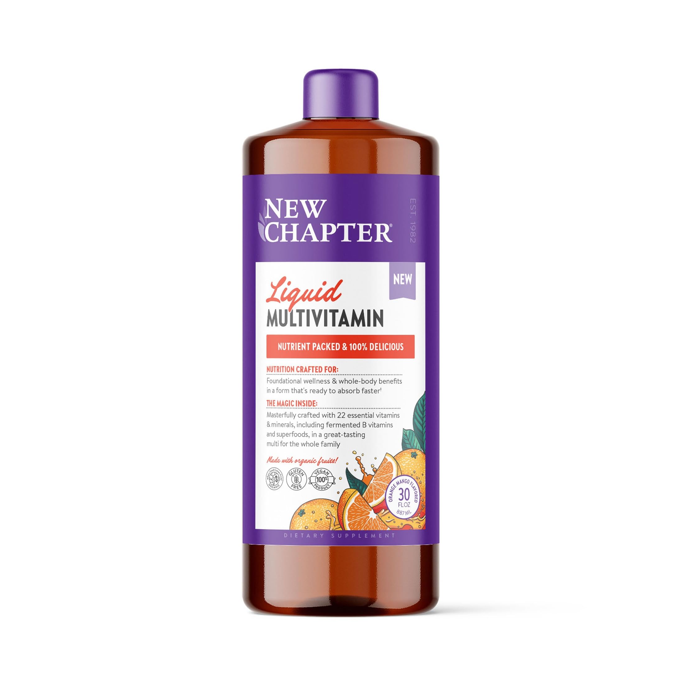 New Chapter Liquid Multivitamin, Orange Mango, 30 oz Orange Mango 30 Fl Oz (Pack of 1)