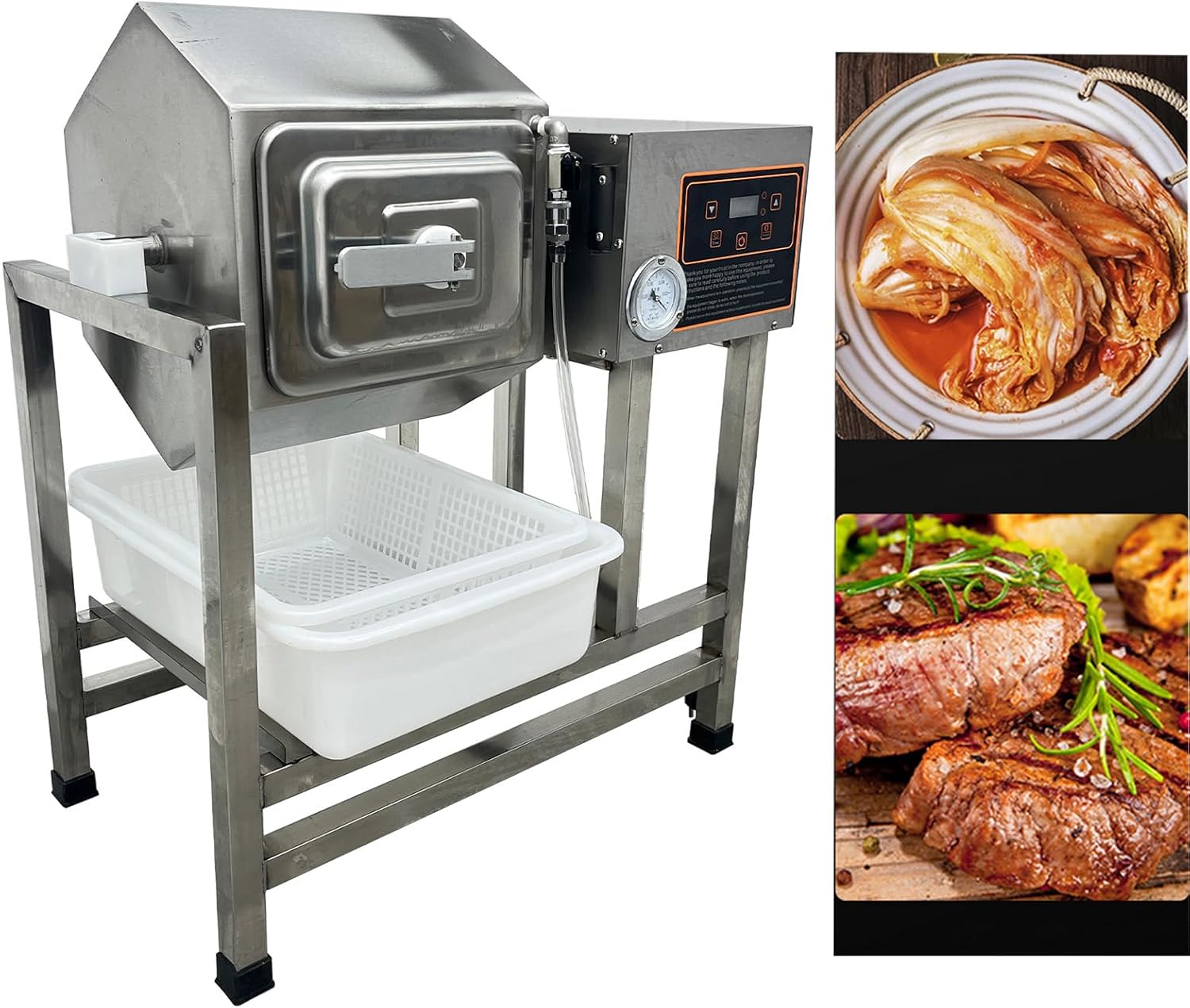 38L Electric Meat Tumbler Marinator Vacuum Pump Meat Vegetable Tumbler Marinating Machine Commercial Stainless Steel Meat Curing Marinator 110V 350W