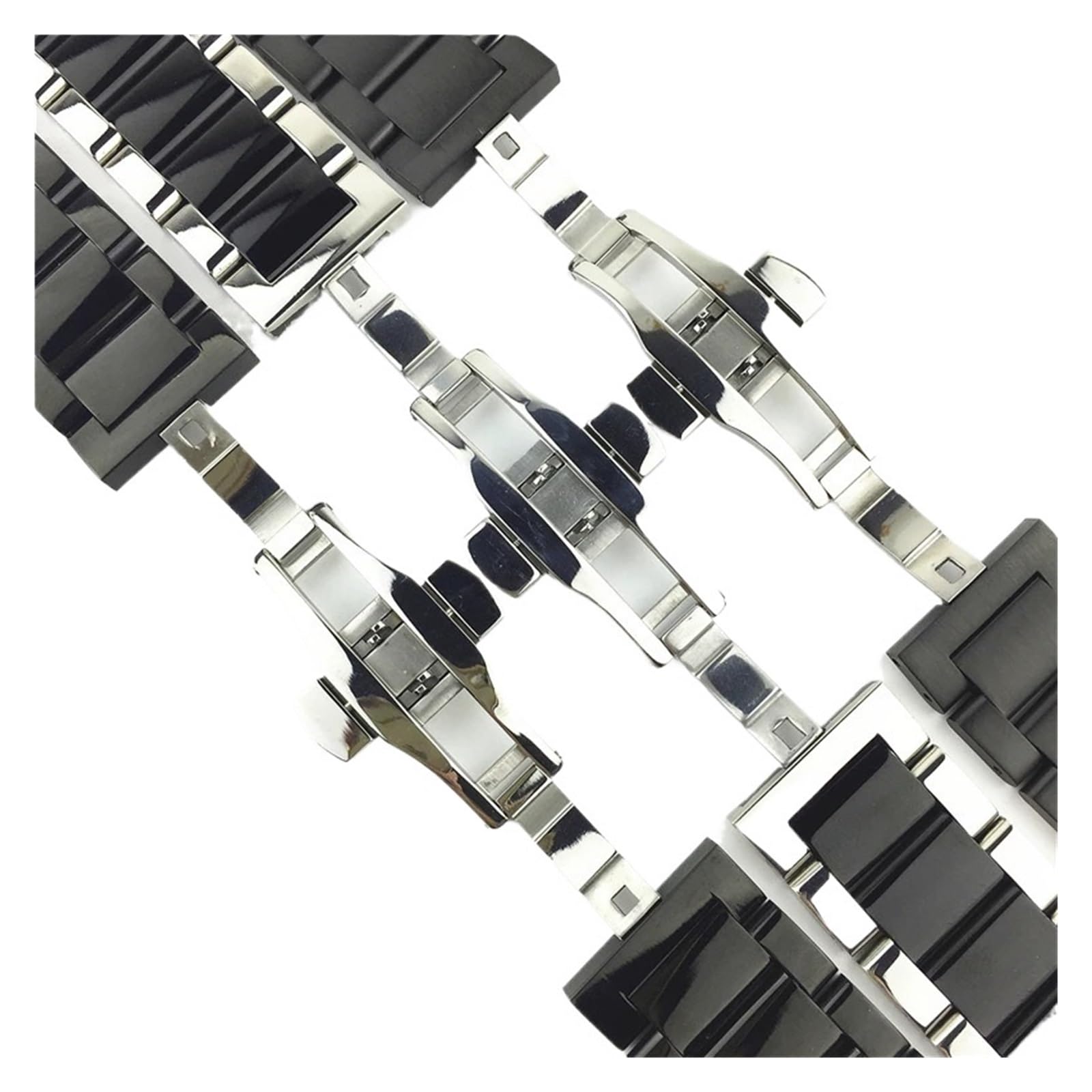 HuanJ Bracelet De Montre De Rechange En Acier Inoxydable Brillant Mat Bicolore Avec Boucle Papillon 16 18 20 21 22 23 24 26 Mm