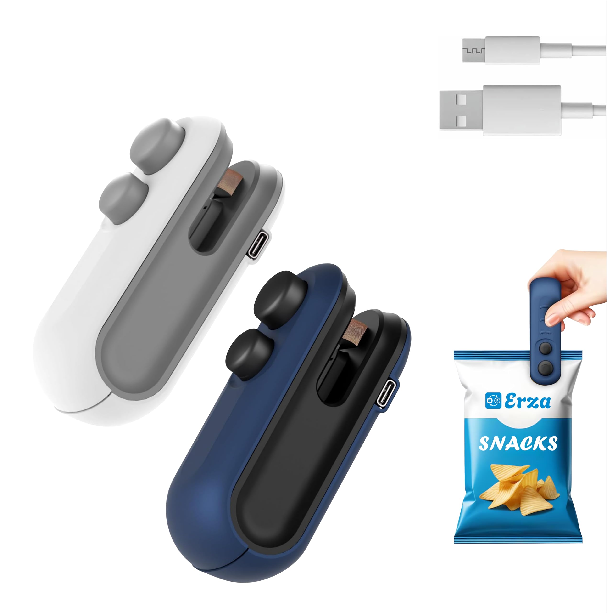 ERZA Mini Bag Sealer, Upgraded 2 in 1 Heat Sealer&Cutter, Rechargeable USB C Bag Sealer Heat Seal Machine with Magnet, Portable Resealer Machine Sealer for Plastic Bags Chip Storage, Pack of 2-image-23