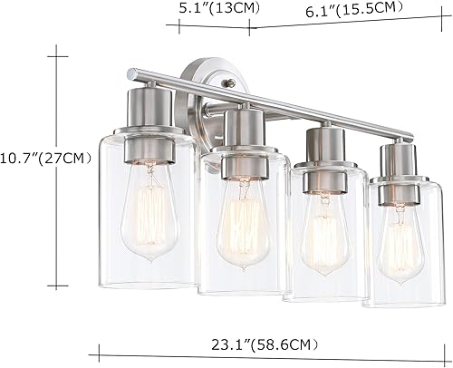 Miniatura 2 de Lámpara de baño de níquel cepillado de 4 luces sobre espejo de fregadero, 4 luces de tocador de baño de níquel cepillado aplique de pared para