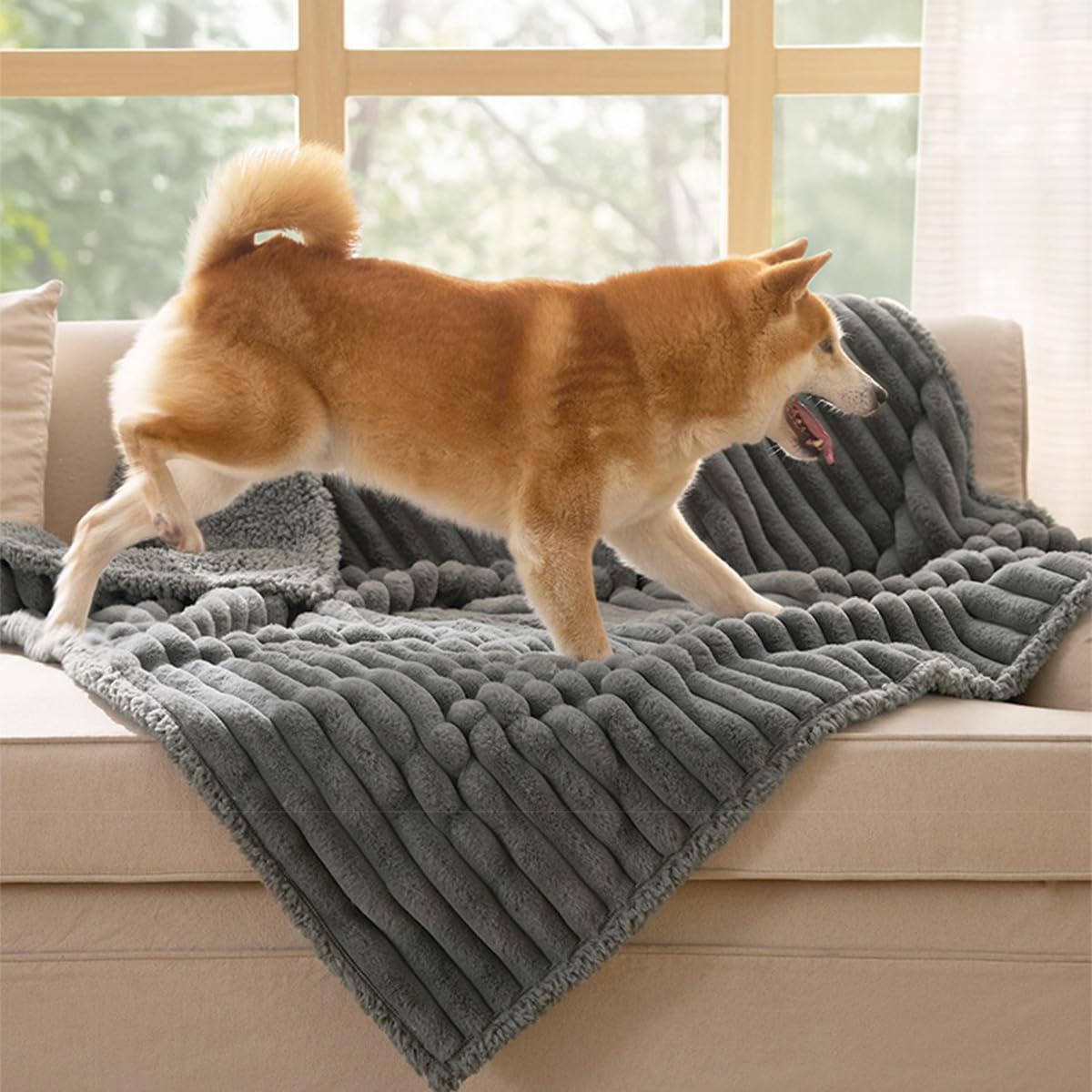 Couverture imperméable en polaire sherpa lavable pour animal de compagnie de taille moyenne et grande pour canapé, lit et protection de siège de voiture - Jeté en peluche douce pour chiot et chaton