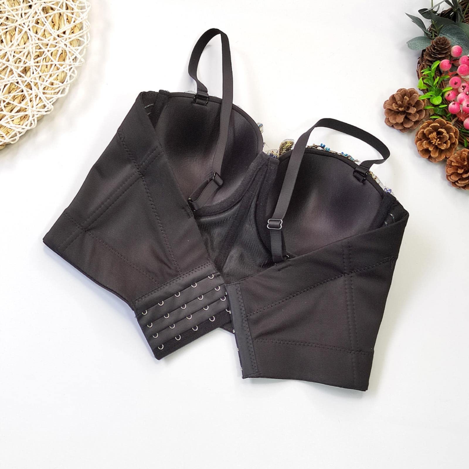 YOND Camisetas sin Mangas para Mujeres Sexy Lentejuelas Diamond Bra Ropa de Mujer Push Up Bustier Club y2k Crop Top Party Ladies Corsé-22-negro, CN L-38