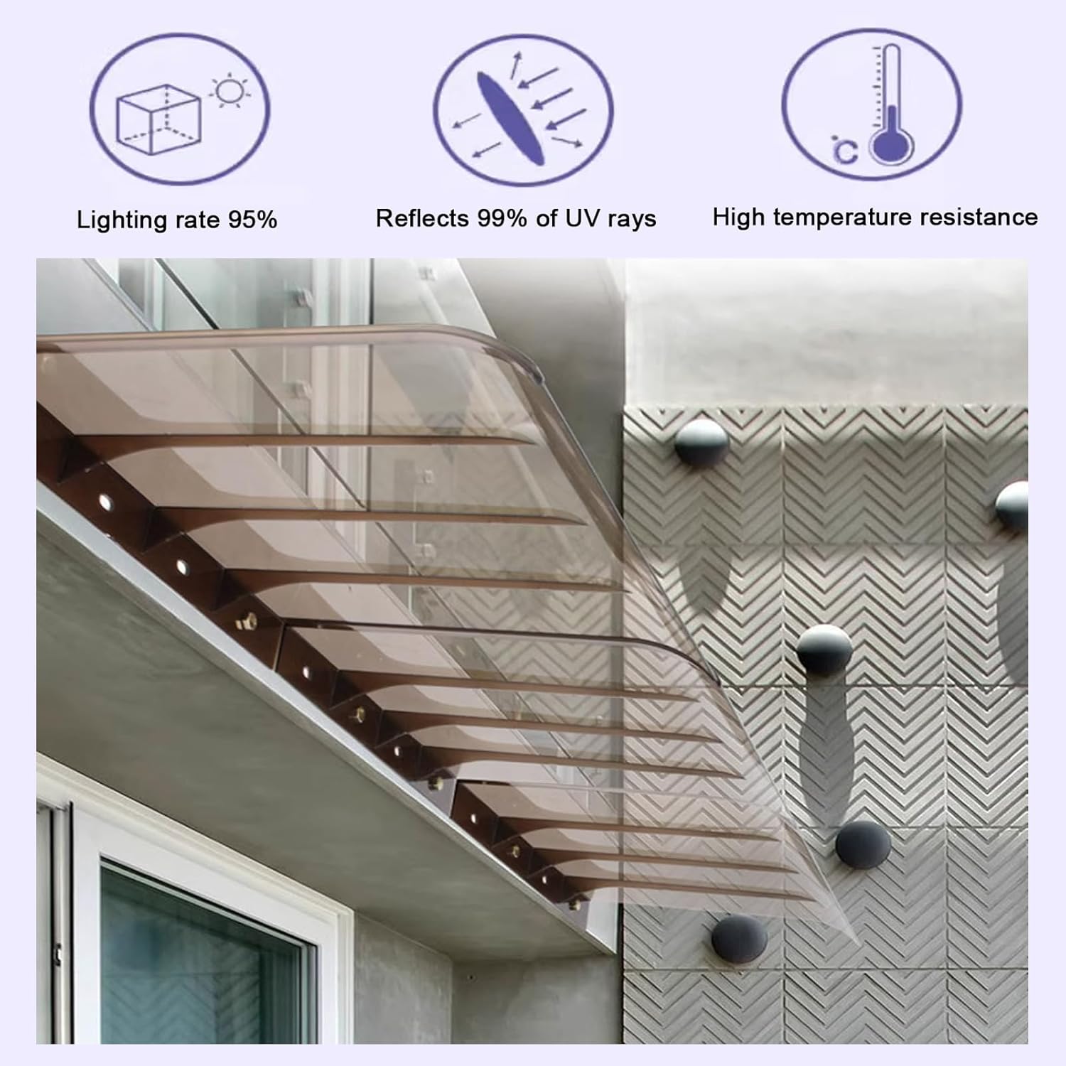 Front Door Canopy Outdoor Awning,Window Rain Shelter,Sun Protection Rain Protection Windproof Window Garden Canopy Patio Porch Awning,Thick 3 Mm Polycarbonate Cover (40x140cm/16 x55)