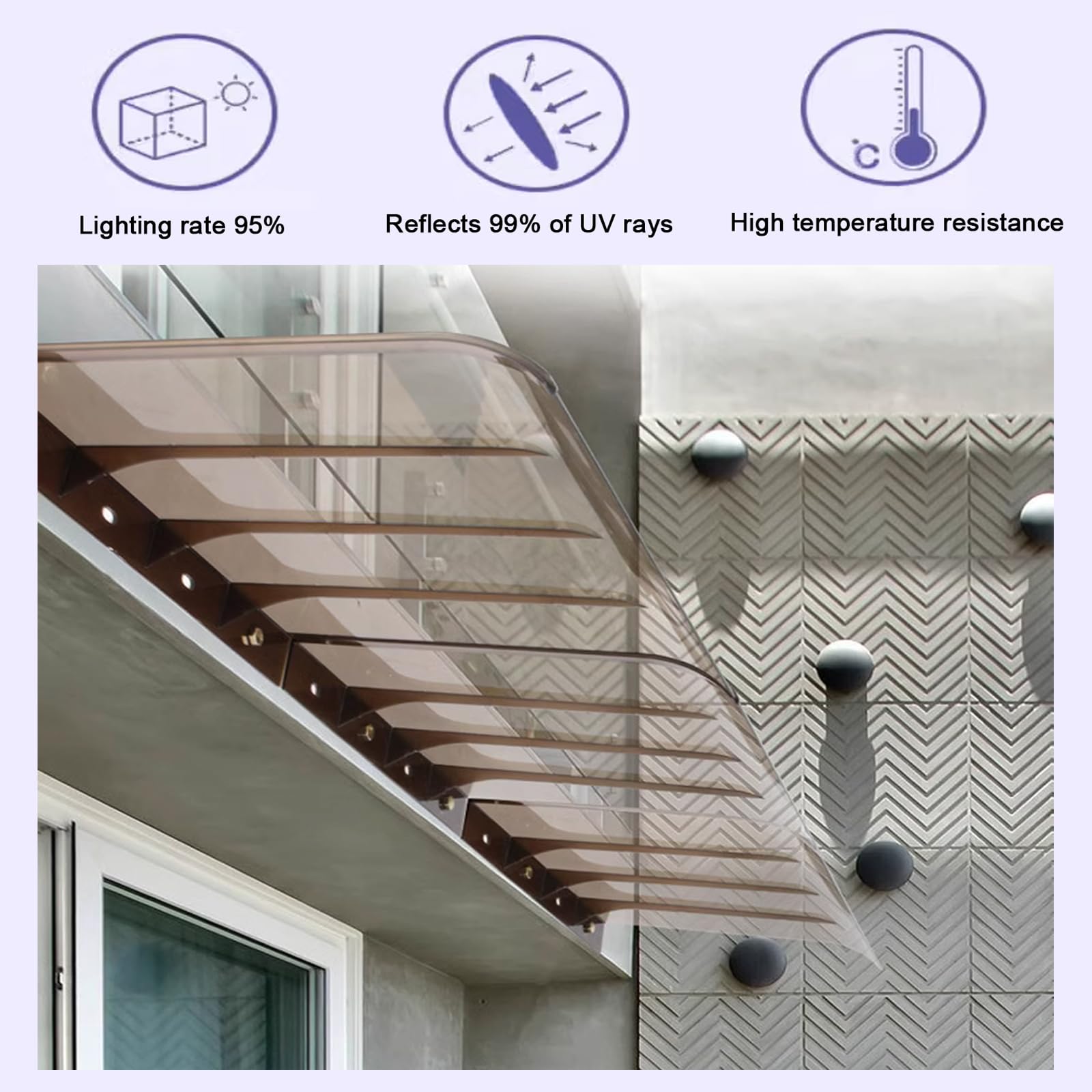 Tettoia da Veranda Pensilina in Policarbonato Spessa 3 Mm, Protezione Solare Antivento Modulabile per Finestre (40x80cm/16"x32")