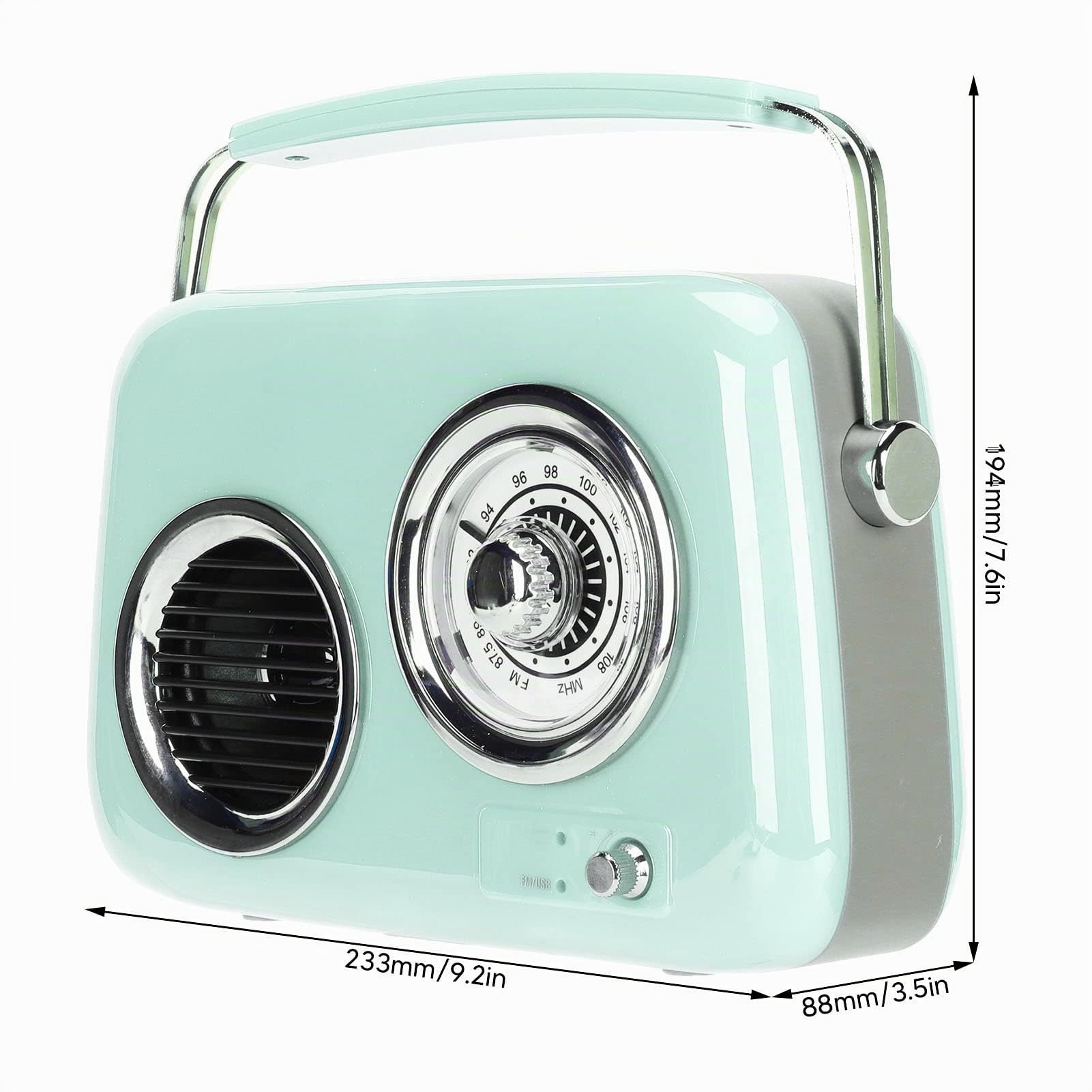 Haut-Parleur Bluetooth Radio Rétro Vintage Portable, Style Ancien HiFi Stéréo, Batterie 1500 MAh pour Voyage, Maison, Plage, Cuisine (Menthe Verte)