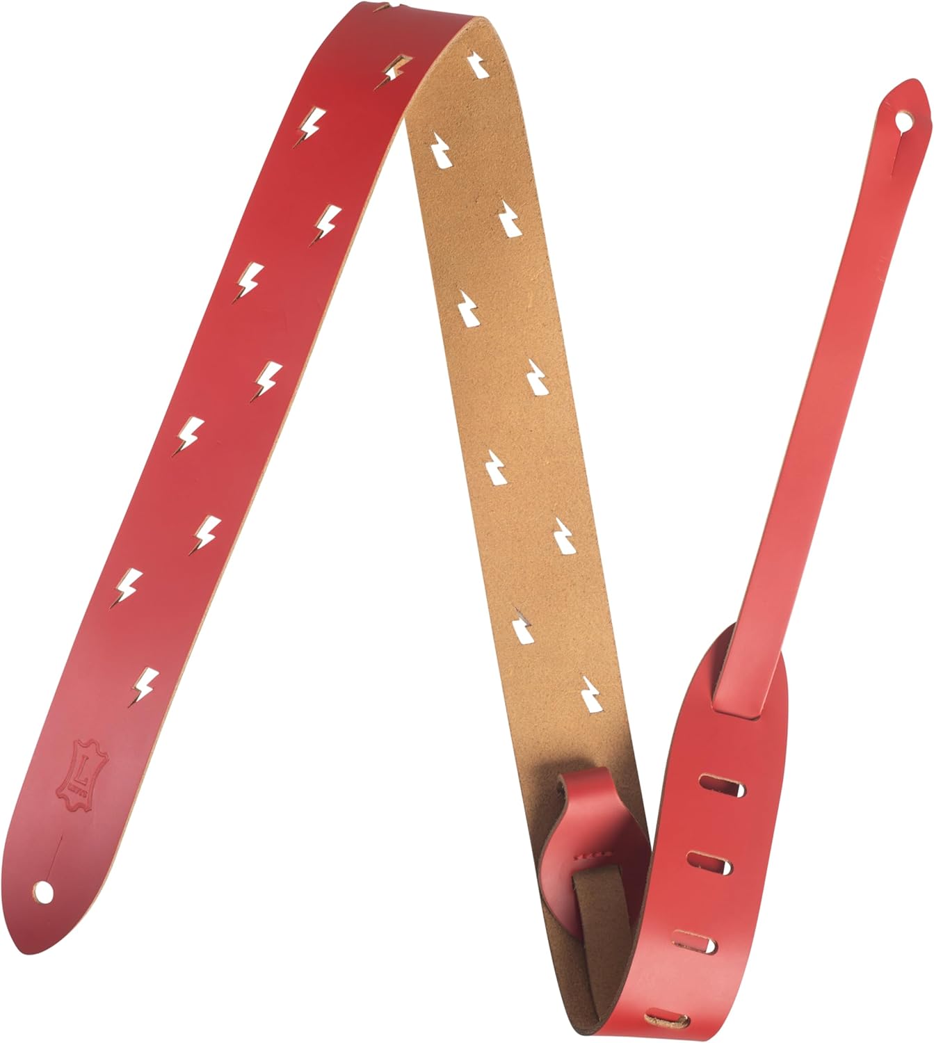 Levy's Leathers 1.5" Wide Lightning Bolt Cut Out Pattern Kids Guitar Strap (MJ12LBC-RED)