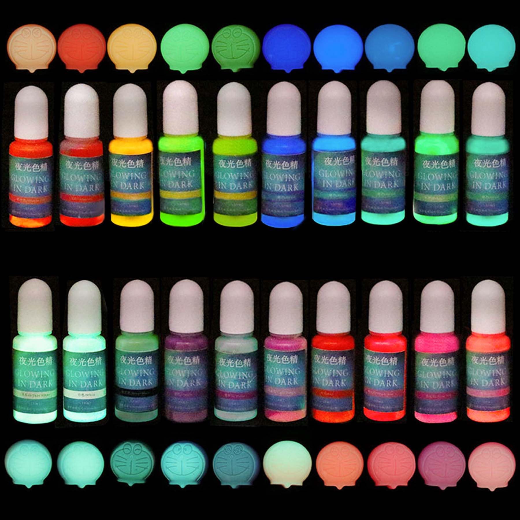 Pigmento luminoso de resina epoxi de 20 colores que brillan en la oscuridad, colorante líquido, cada uno 10 g, 10 ml, 0.35 onzas