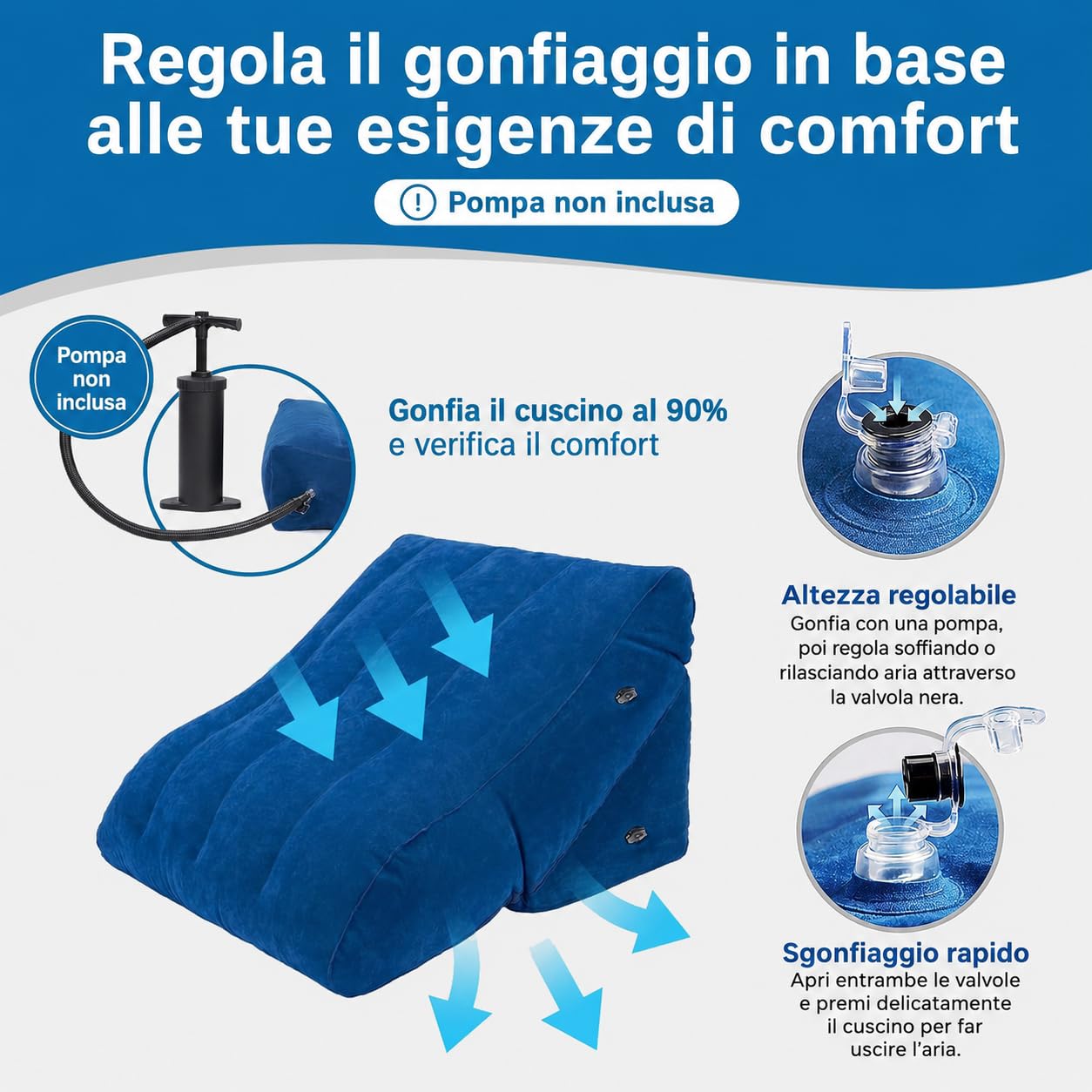 Set cuscini gonfiabili a cuneo per gambe, letto, viaggio e riposo, compatto | Design leggero per posizione rialzata, sostegno stabile, uso semplice e compatto, facile da gonfiare e riporre dopo ogni uso.