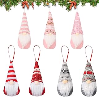 EDLMKM 7 Pcs Christmas Gnomes Hanging Ornaments, Christmas Ornament Decorations, Gnome Handmade Plush Santa Elves Christmas Tree Hanging Decorations Xmas Decoration (Pink)