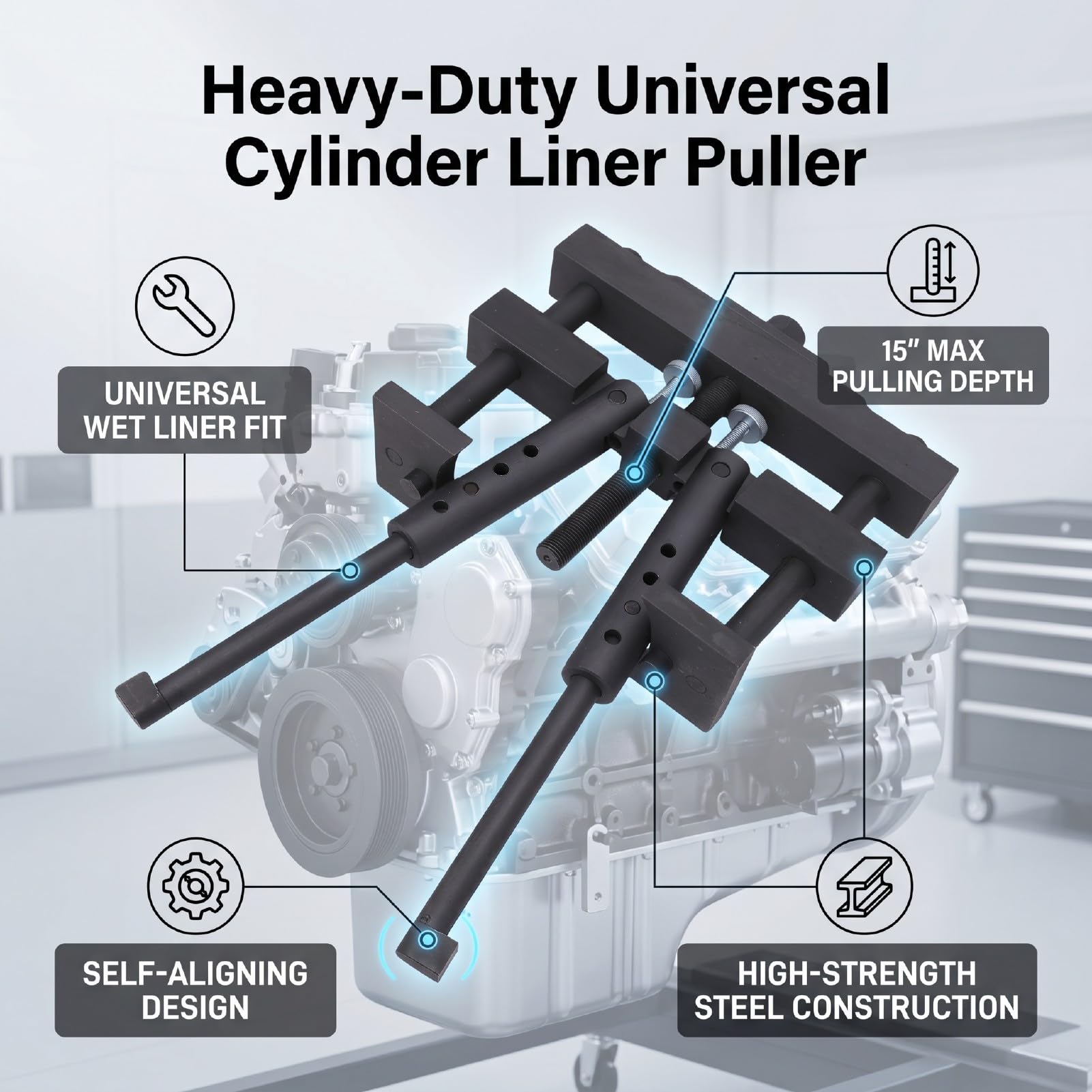 Luocute Narzędzie do Wyciągania Wkładek Cylindrowych, PT 6400 C, M50010 B, 3376015 | Usunięcie cylindra silnika dla mokrych linerów o średnicy od 3-7/8 do 6-1/4 cala, głębokości 15 cali, grubości ścianki