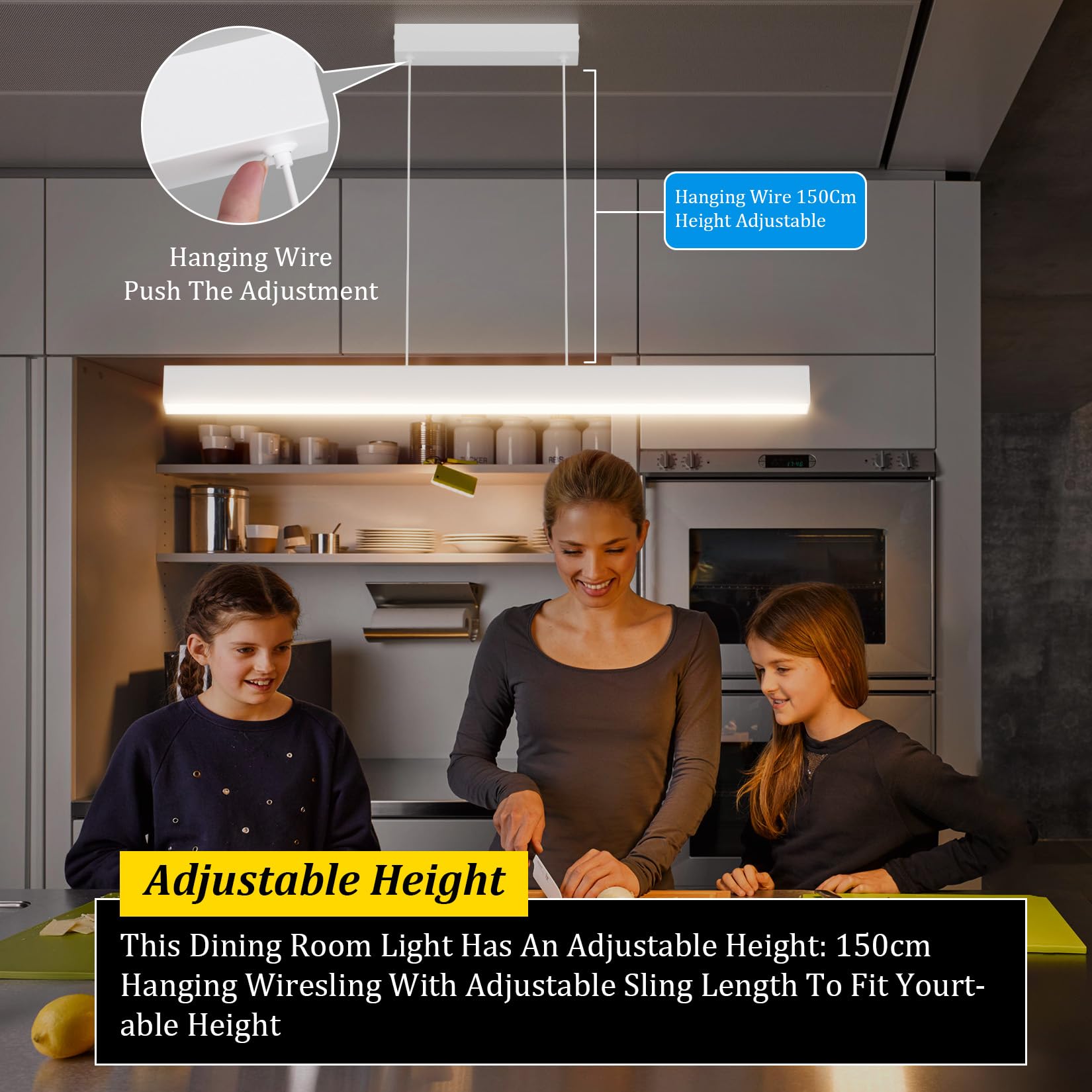 Klighten Led Lampada a Sospensione Da Tavolo Da Pranzo 80cm/24W, Dimmerabile 3000K-6000K Moderna Luce a sospensione Con Telecomando, 150cm Moderna Lineare Regolabile,per Cucina Soggiorno, Bianco