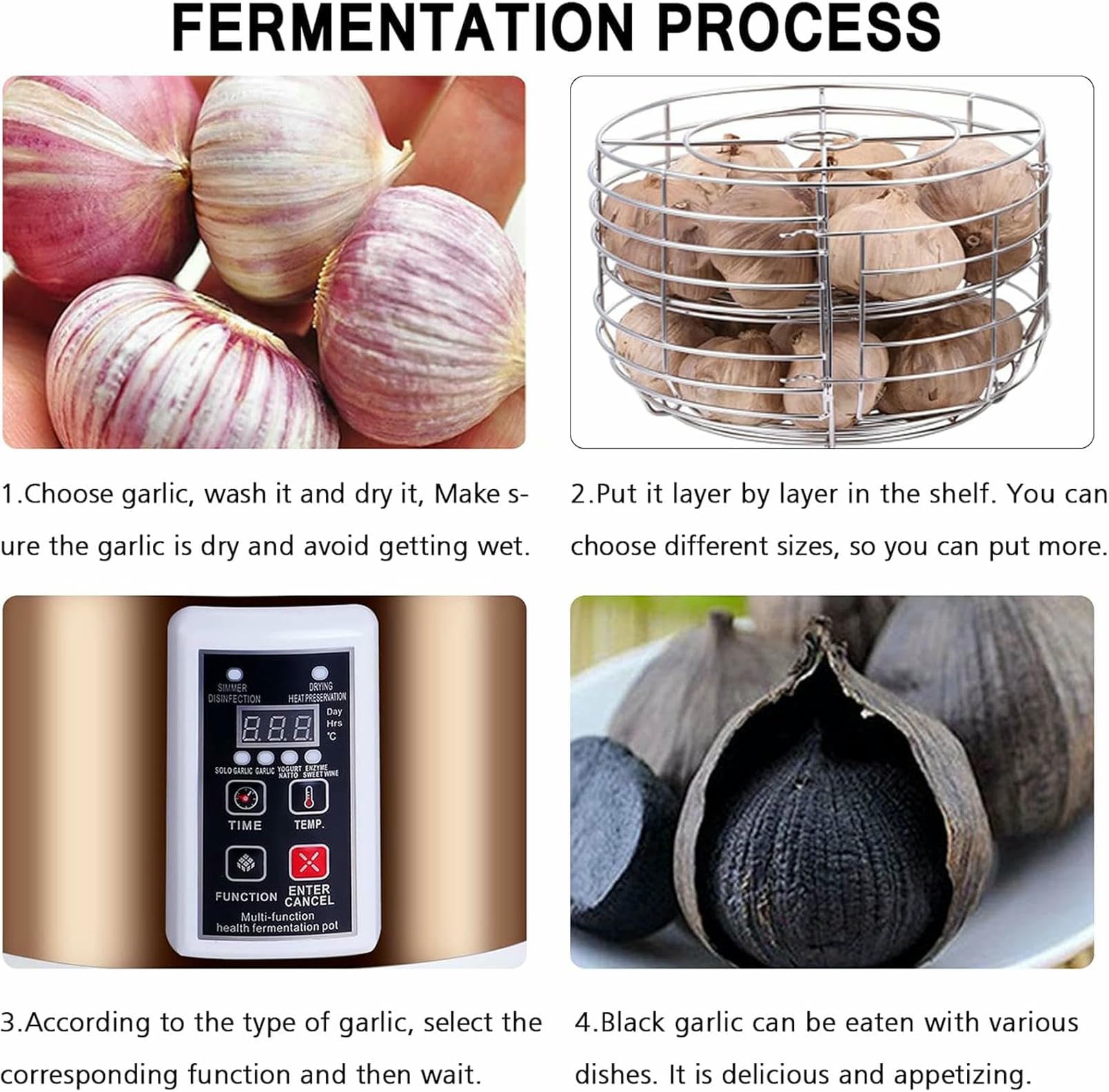 Fermentator Do Czarnego Czosnku 6/7,5 L - Szybki 7-Dniowy Garnek Do Fermentacji Z Półką Ze Stali Nierdzewnej - Idealny Do Jogurtu, Natto I Octu Owocowego - Pamięć Wyłączenia - Planowane Suszenie