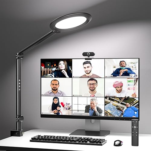 VERSKI Luz de escritorio LED con control remoto  Lámpara de escritorio con abrazadera  Luz de escritorio para videoconferencia, brillo ajustable y