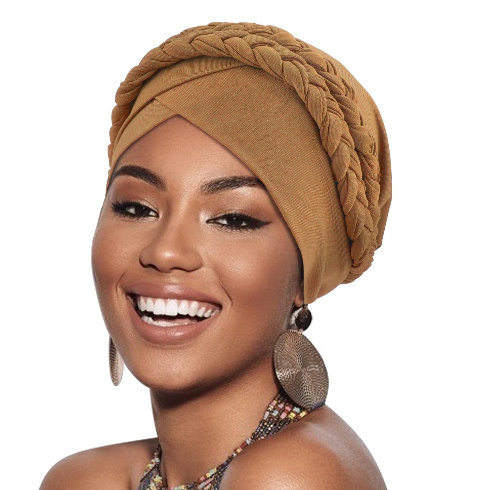 DRESHOW African Women Turban Caps Beanie Twist Headscarf Pre-Tied Double Twisted Braid Hair Cover Wrap Hat Chemo Cancer Cap