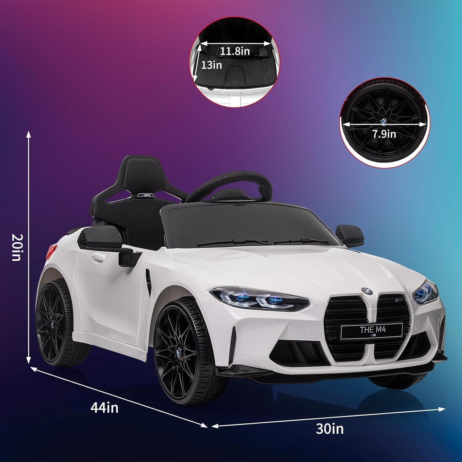 12V Ride On Car for Kids，Licensed BMW M4 Battery Powered Vehicle Car for Boys and Girls, with Remote Control,3 Speed,Led Light,(White)