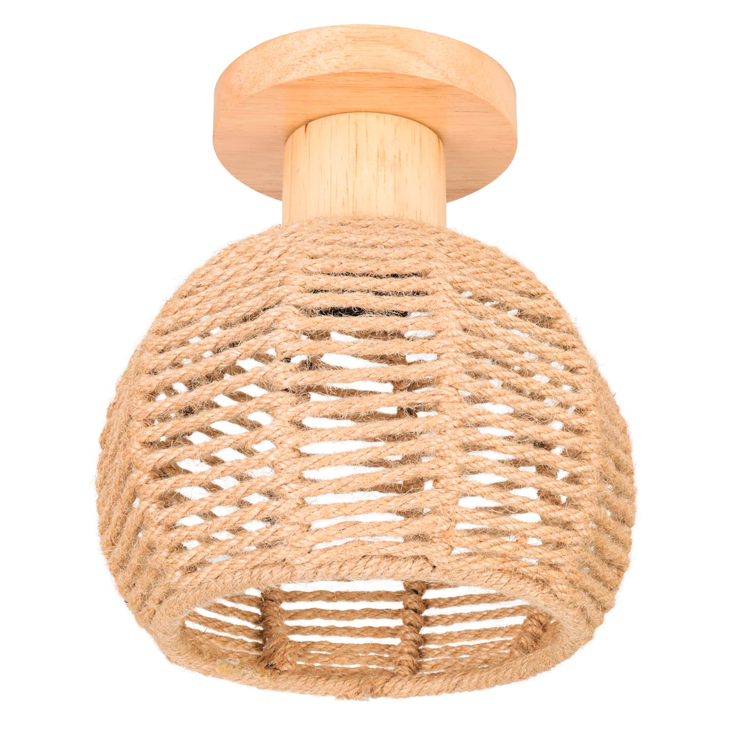 Lámpara de techo ratán retro con madera vintage E27 iluminación interior para loft y pasillo 8