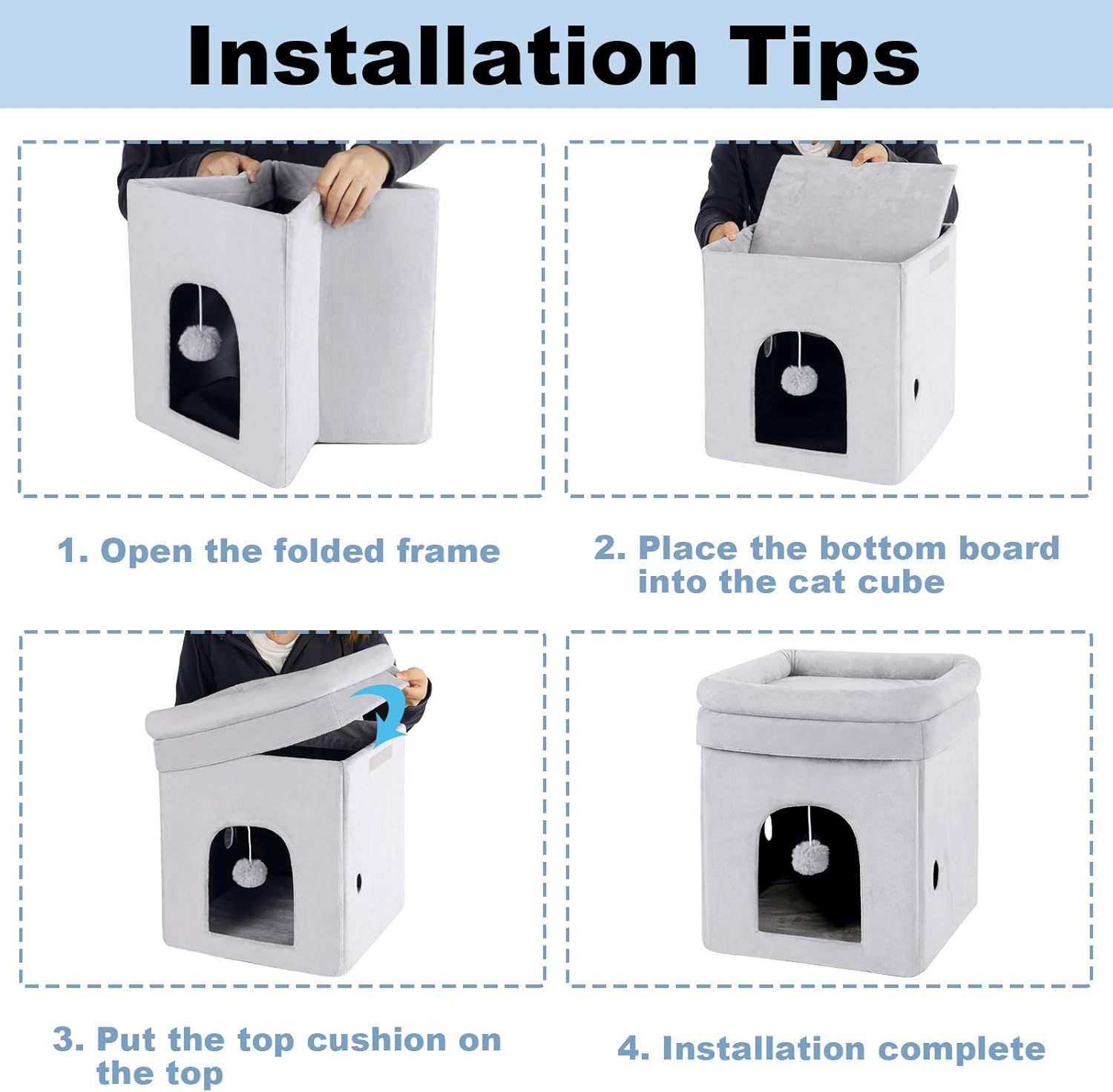 Mancro Cat Houses for Indoor Cats, Soft Comfy Cat Beds for Indoor Cats with Fluffy Ball Hanging & Scratch Pad Without Odor, Foldable Washable Cat Cave, Nonslip Cat Hideaway for Kitty, Medium Pets : Pet Supplies