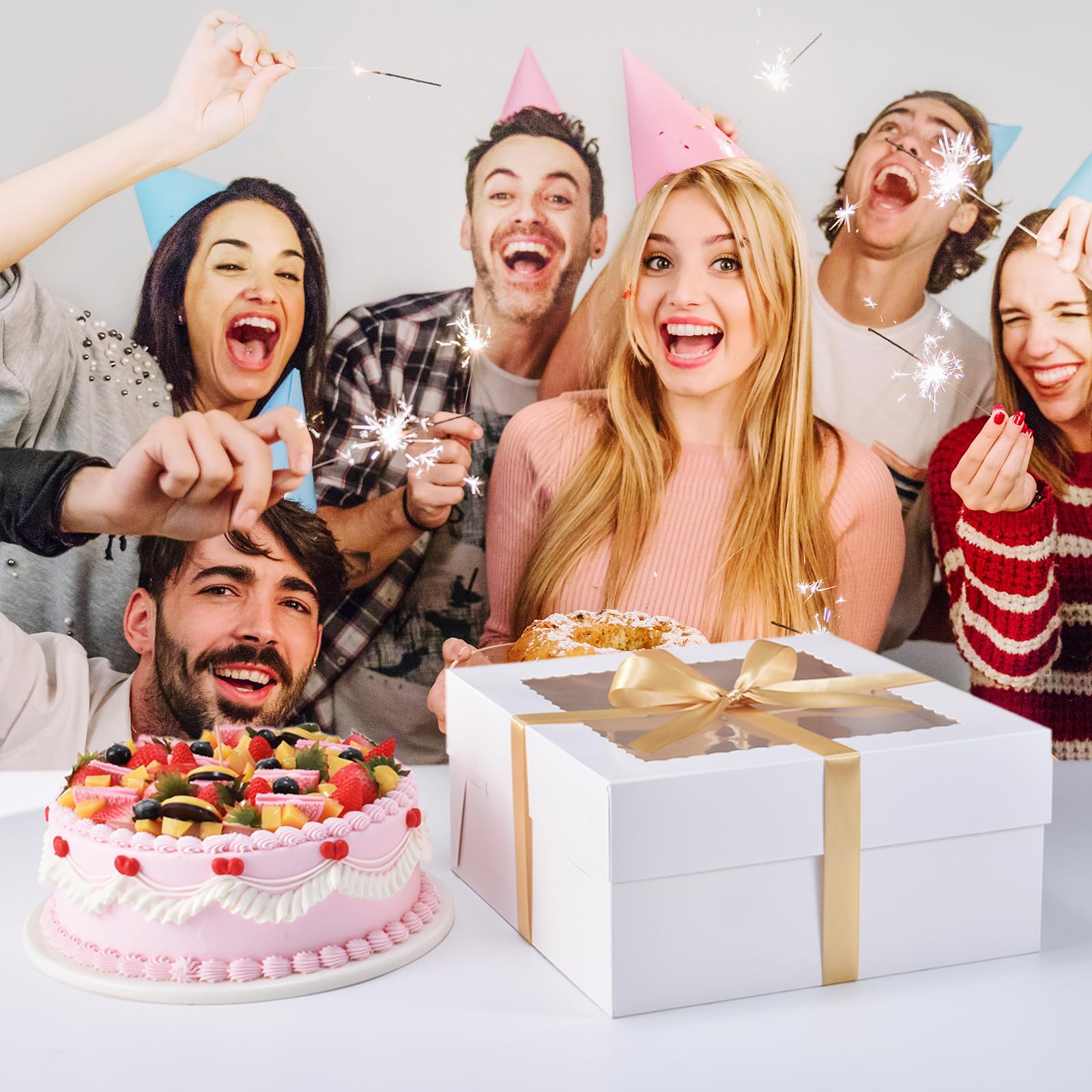 KPOSIYA 20 cajas blancas para tartas con tablas para tartas, cajas de panadería de 12 x 12 x 6 pulgadas con ventana, recipientes cuadrados de cartón para tartas, caja de pastel de 12 pulgadas para