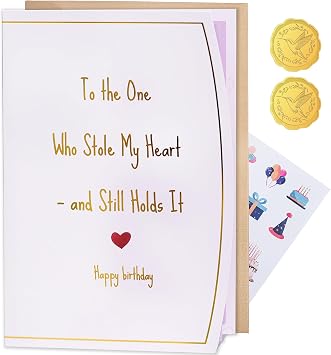 Birthday Card for Boyfriend, Girlfriend, Husband or Wife Gold Foil Text To the One Who Stole My Heart and Still Holds It