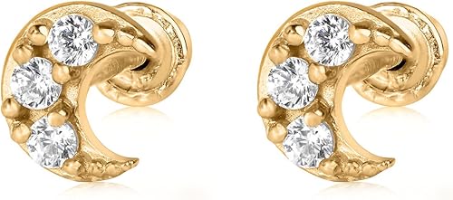 Olivia's Collection Aretes tipo dormilona de oro macizo blanco o amarillo de 14 quilates con forma múltiple para mujer, hombre y adolescente