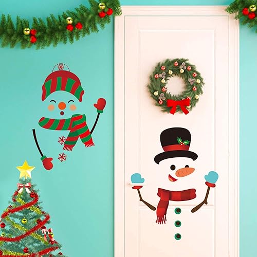 Miniatura 7 de Whaline Fundas navideñas para manija de refrigerador con calcomanías de muñeco de nieve, cubiertas de mango de electrodomésticos, ornamento para