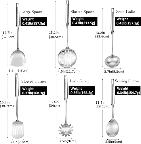 Miniatura 2 de Juego de utensilios de cocina de acero inoxidable 188, 6 piezas de utensilios de cocina de metal de 15 pulgadas con espátula, cucharón profundo,