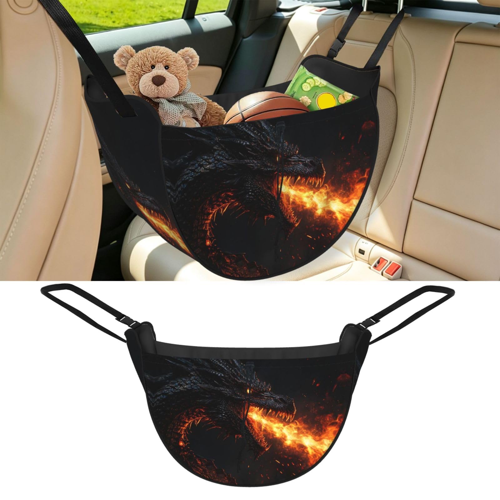 Cntdbu Black Dragon And Fire Car Seat Organizer-Backseat Storage Bag For Travel