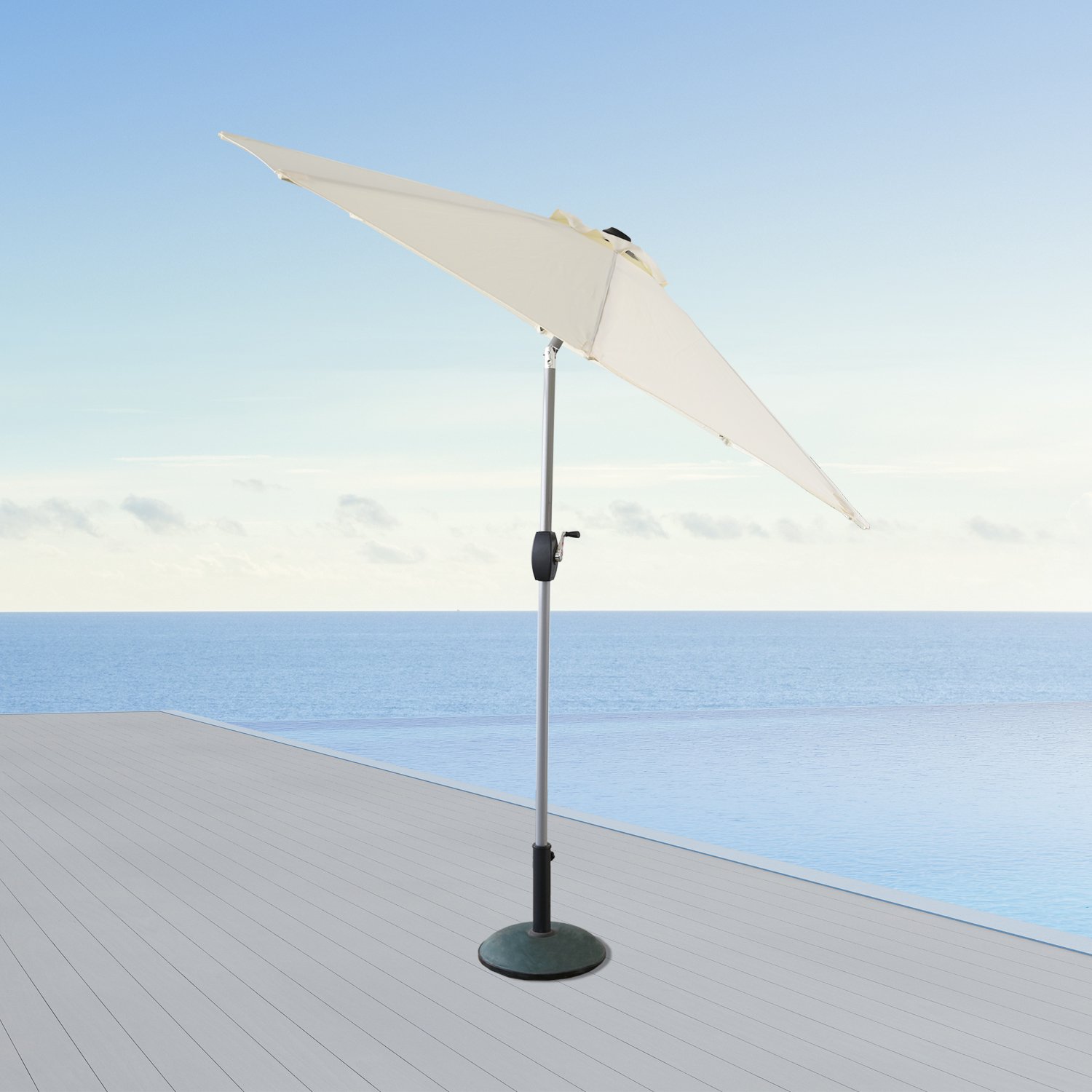 Amazon Com Ulax Furniture 8 Ft Patio Outdoor Market Full Aluminum Umbrella With Push Button Tilt And Crank White Kitchen Dining