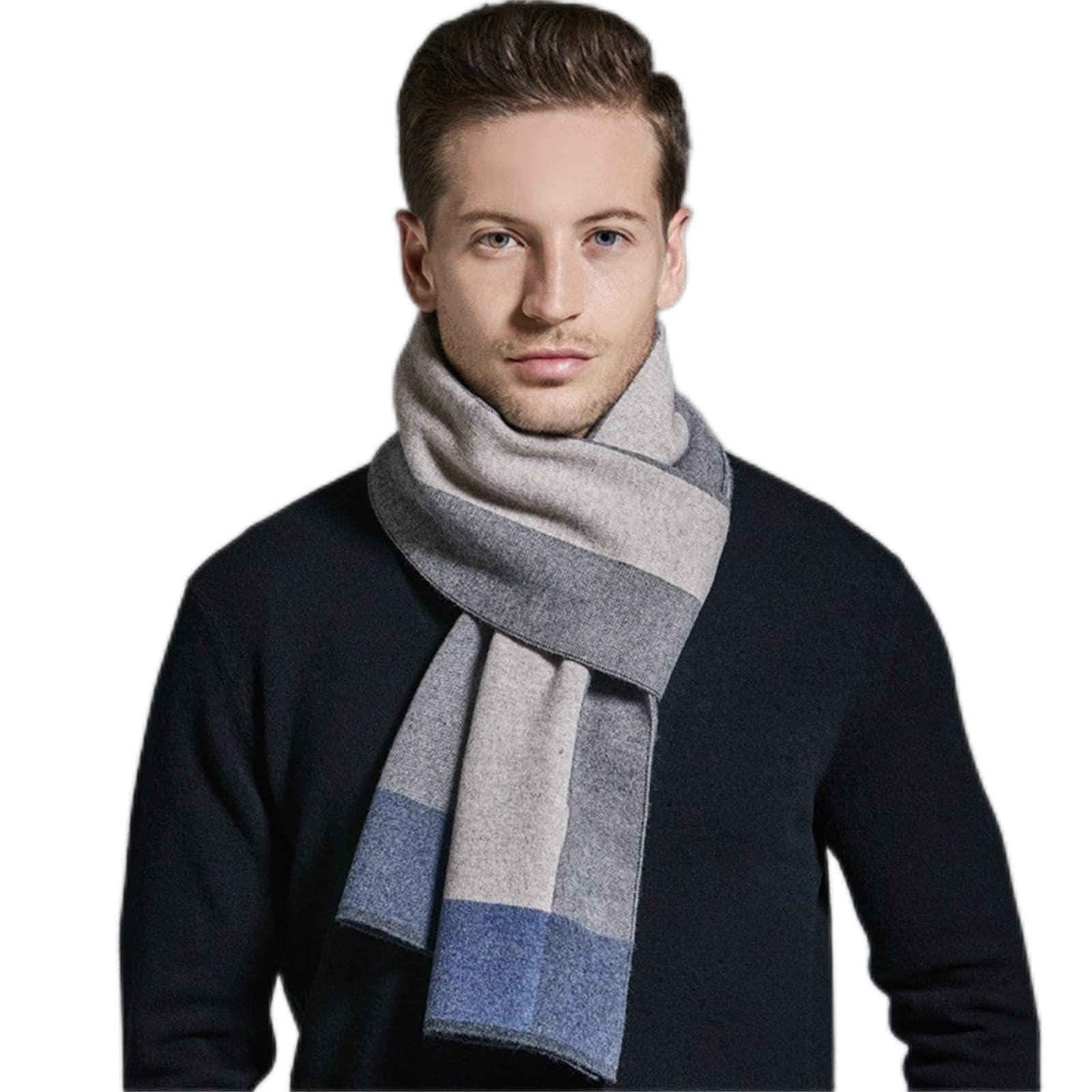 Męski miękki szalik męski szalik w średnim wieku student w kratę biznesowy codzienny szalik na zimę jesień