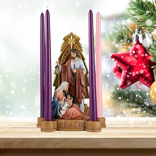 Miniatura 6 de Good News - Candelabro de Adviento con escritura grabada, figura religiosa de Navidad para interiores, decoraciones de Navidad para el hogar, 10.75