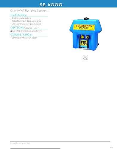 Miniatura 5 de Speakman SE-4000 GravityFlo Unidad Lavaojos portátil de emergencia para lugares de trabajo peligrosos, azul, 21 galones