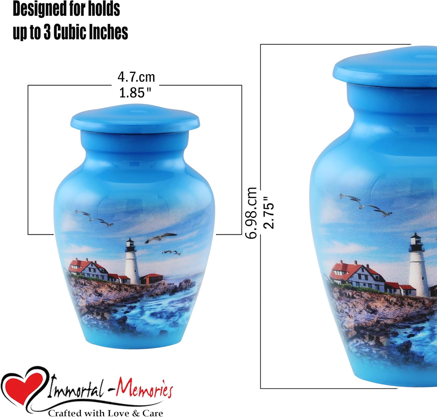 Lighthouse Keepsake Urn - Portland Lighthouse Mini Urns for Ashes - Light House Memorial Token Urn - Light House Sharing Urns for Men & Women with Premium Case, Bag & Funnel (Keepsake)