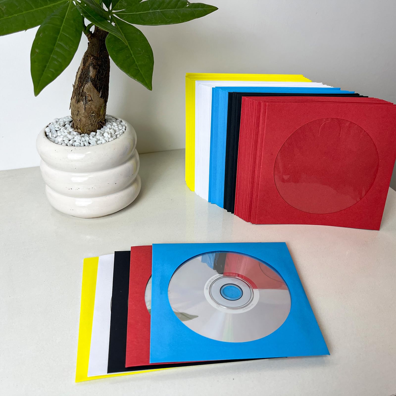 CD-/DVD-Hüllen aus farbigem Papier, 120 g, 12,7 cm, mit transparentem Fenster und Klappe, 100 Stück