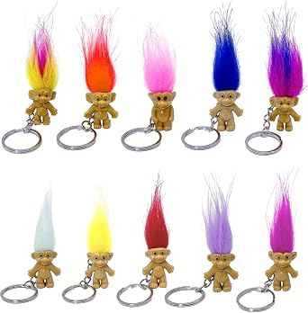 Yintlilocn 10Pack Cute troll doll Key ring Crazy Colour Hair Figurine Kids Toy Party Decoration mini troll Dolls Keychain Key holder