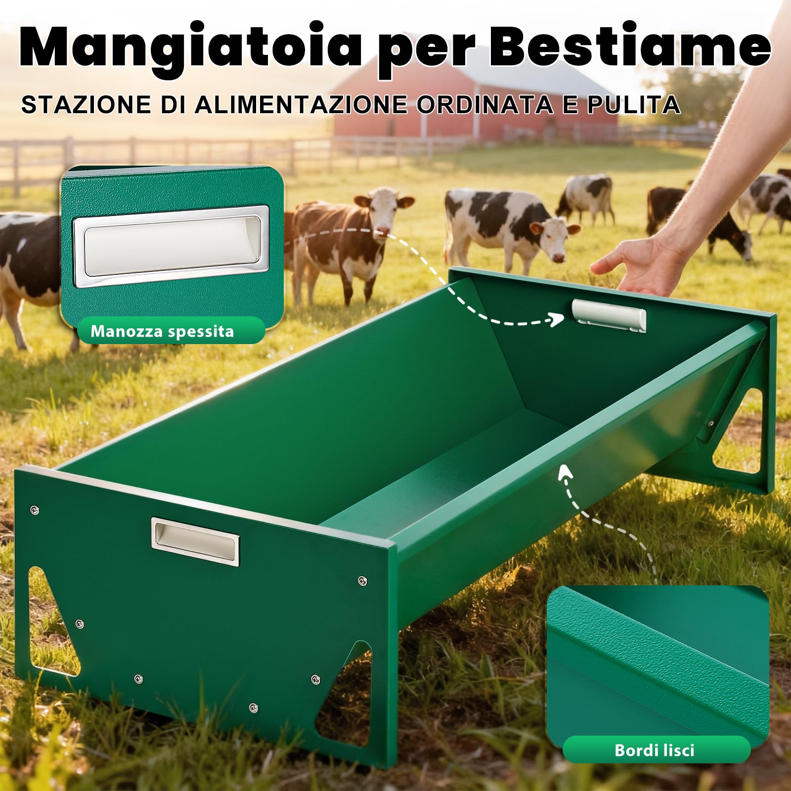 Mangiatoia Cavalli Acciaio Zincato 100cm Grande Capacità Attrezzature per Allevamento Resistente Facile da Pulire Mangiatoia per Bovini per Capre Bovini Maiali Bovini Capannoni di Allevamenti