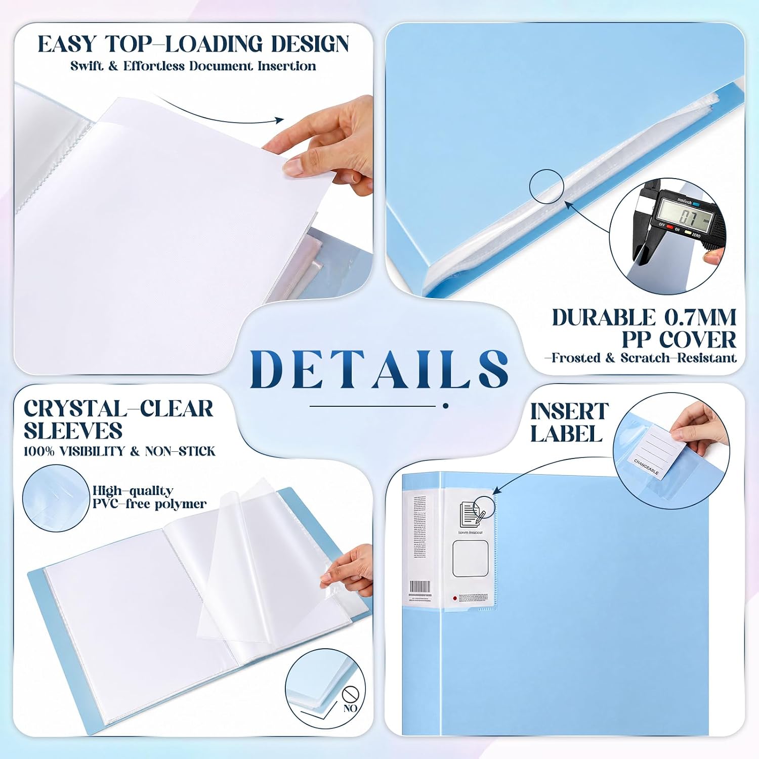 Zhehao 8 Pack 80 Pocket Binder with Plastic Sleeves 9"x12" Portfolio Folder Clear Sheet Protectors Large Presentation Book for Artwork Document Organizer School Office Paper Certificate A4(Pastel)