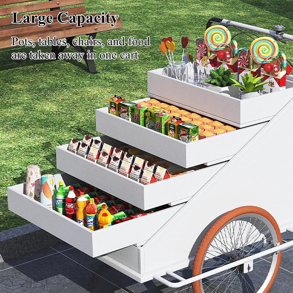 Large Pink Tricycle Vending Cart - Front Loading Mobile Flower & Food Bike, 3-Wheel Cargo Trike with Pedal Assist & Spacious Drawer Storage, Ideal for Vendors.