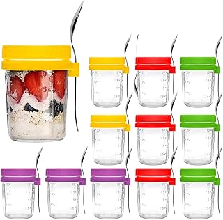 Mason Jars 16 oz with Lids, Overnight Oats Containers with for Oatmeal, Pudding, Yogurt,Salad Dressing Containers,Cereal Meal Prep Containers,DIY Gifts, Wedding, Party(12pcs)