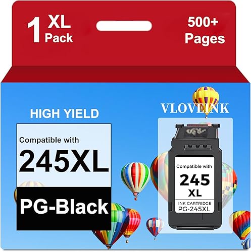 VLOVEINK 245XL Ink Cartridge Replacement for Canon 245XL PG-245XL Black Ink (1 Pack) Work with PIXMA MX492 MX490 MG2522 TR4520 MX492 TR4522 MG2520