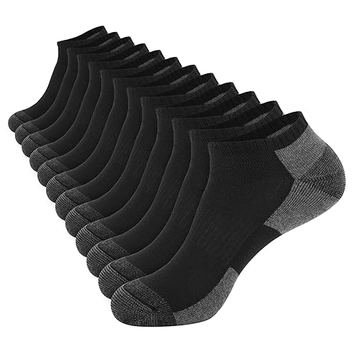 COOPLUS 12 Pack Mens Cushioned Ankle Socks, Low Cut Breathable Casual Socks (Shoe Size 6-11) - One Size - 12 Pairs Black