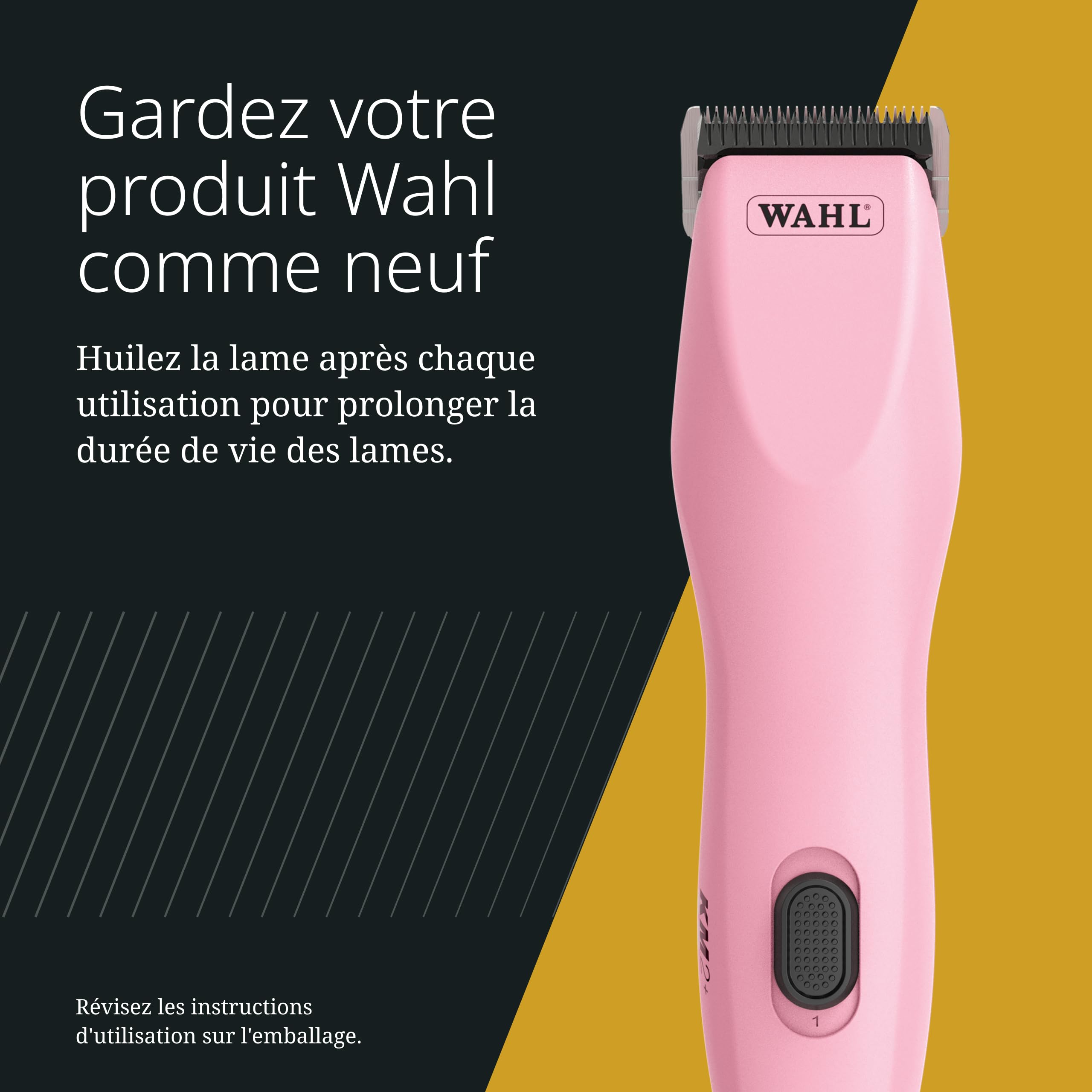 Wahl KM2+, Tondeuse Filaire pour Animaux, Légère, Rose | Tondeuse Filaire pour Animaux, Lame Prime #10 en Acier Trempé, 2 Vitesses 3000 et 3400 tr/min, Câble 4,2 m, Silencieuse