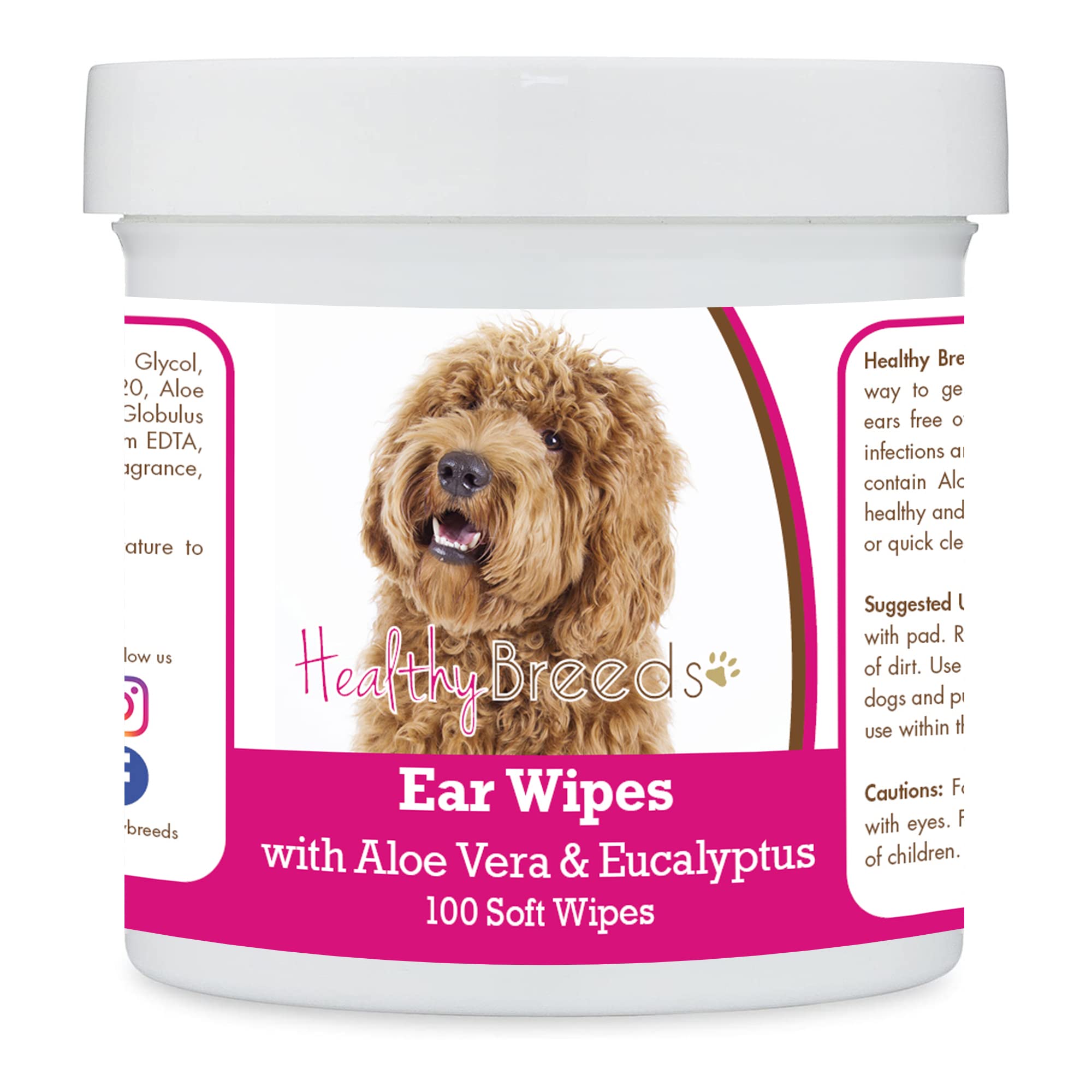 Healthy Breeds Labradoodle, Golden, Ear Cleaning Wipes with Aloe &amp; Eucalyptus for Dogs 100 Count