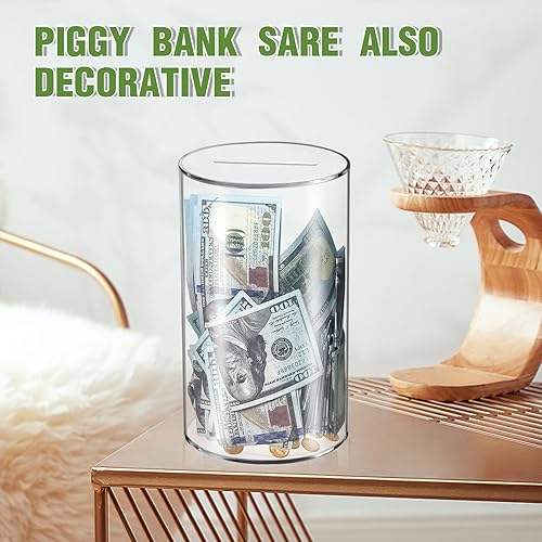 Miniatura 6 de Alcancía transparente para adultos y niños que debe romperse para abrir caja de dinero acrílica sin penable de 10 x 6 pulgadas para ahorrar dinero