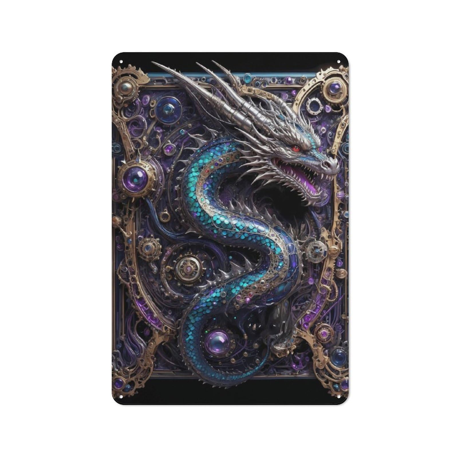 Junmoney Legendary Steampunk Dragon Loft Style Metal Wall Art Sign 30X20cm Featuring Urban Room Decor For Loft, Studio, Office Or Creative Room