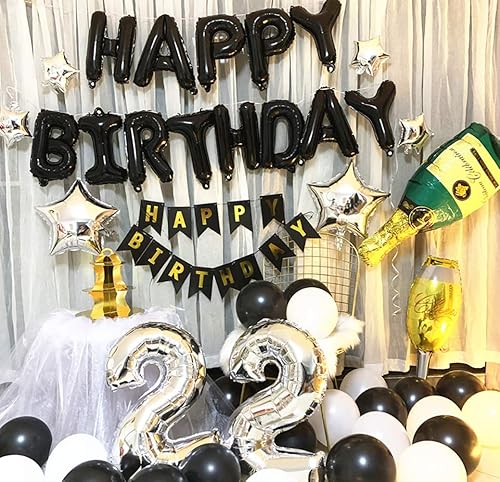 Miniatura 3 de Globos que forman la frase HAPPY BIRTHDAY de color negro, 16 pulgadas, aluminio mylar, globos reutilizables para cumpleaños de hombres, mujeres y
